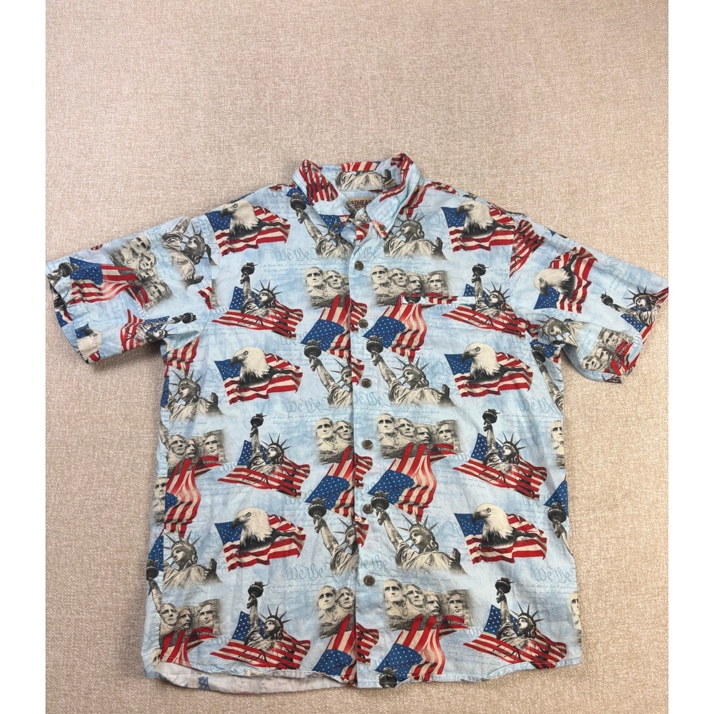 Redhead Mens Large Patriotic American Flag Statue of Liberty Button Down Shirt